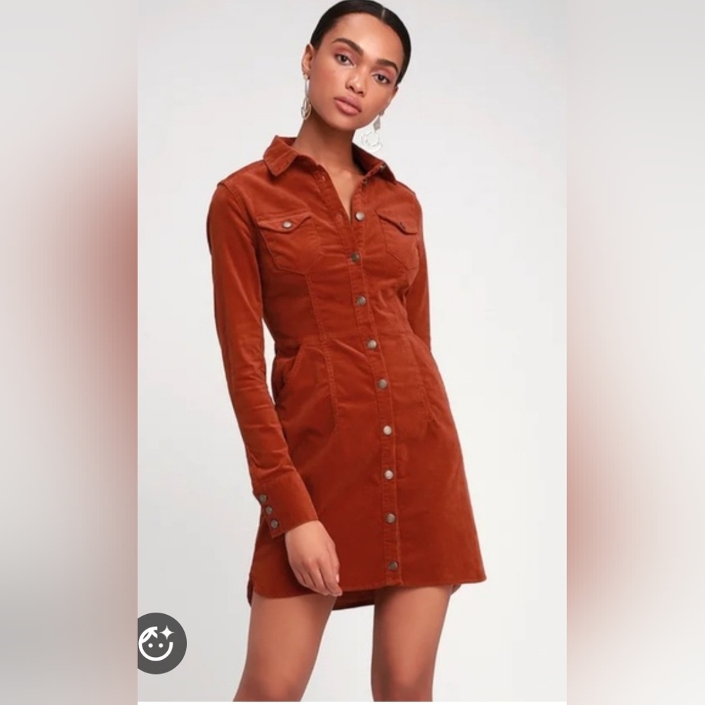 Free People Dynomite Corduroy Mini Dress Rust Small S Western Boho
